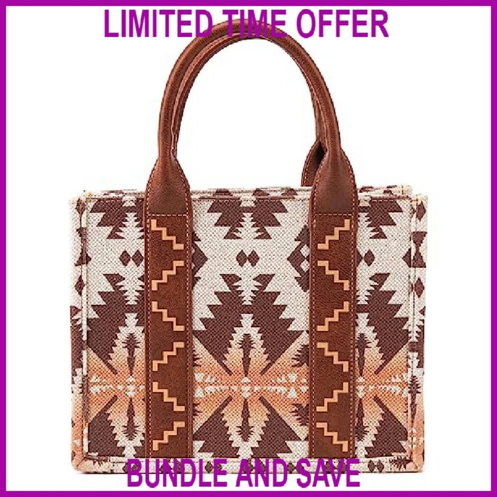 Western Aztec Tote Bag with Adjustable Strap, 10.5" Satchel - Picture 5 of 8